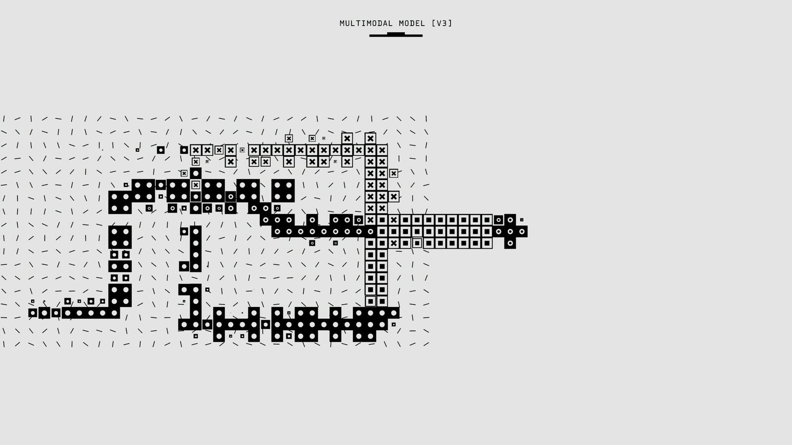 Abstract representation of a multimodal model with dots and lines on a white background.